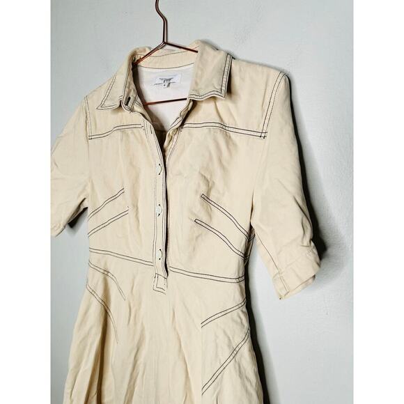 ROSETTA GETTY Beige Twill Cotton Short Sleeve Button Front Dress Size 6 - Picture 5 of 11